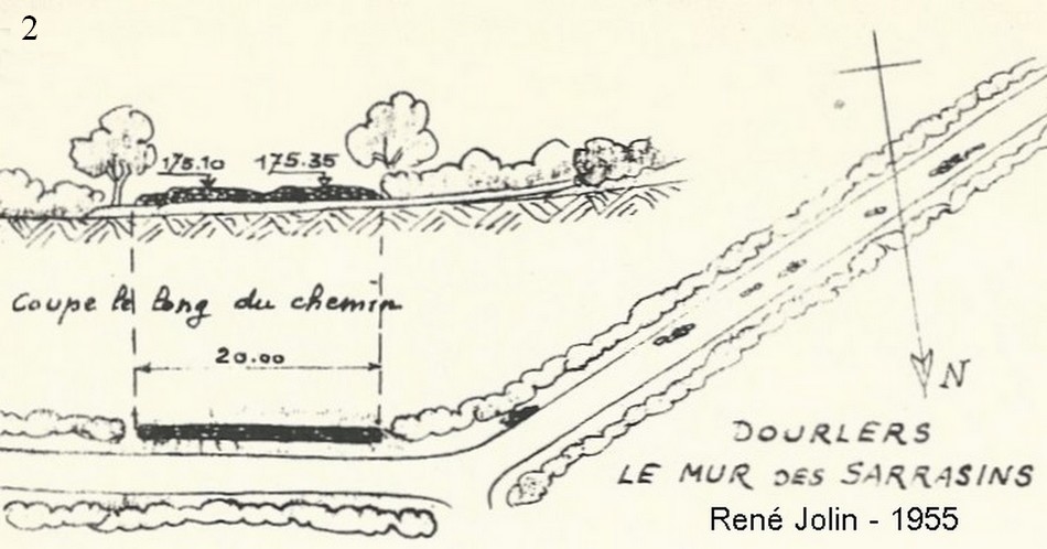 Planche 2, croquis du mur des Sarrasins par René Jolin.