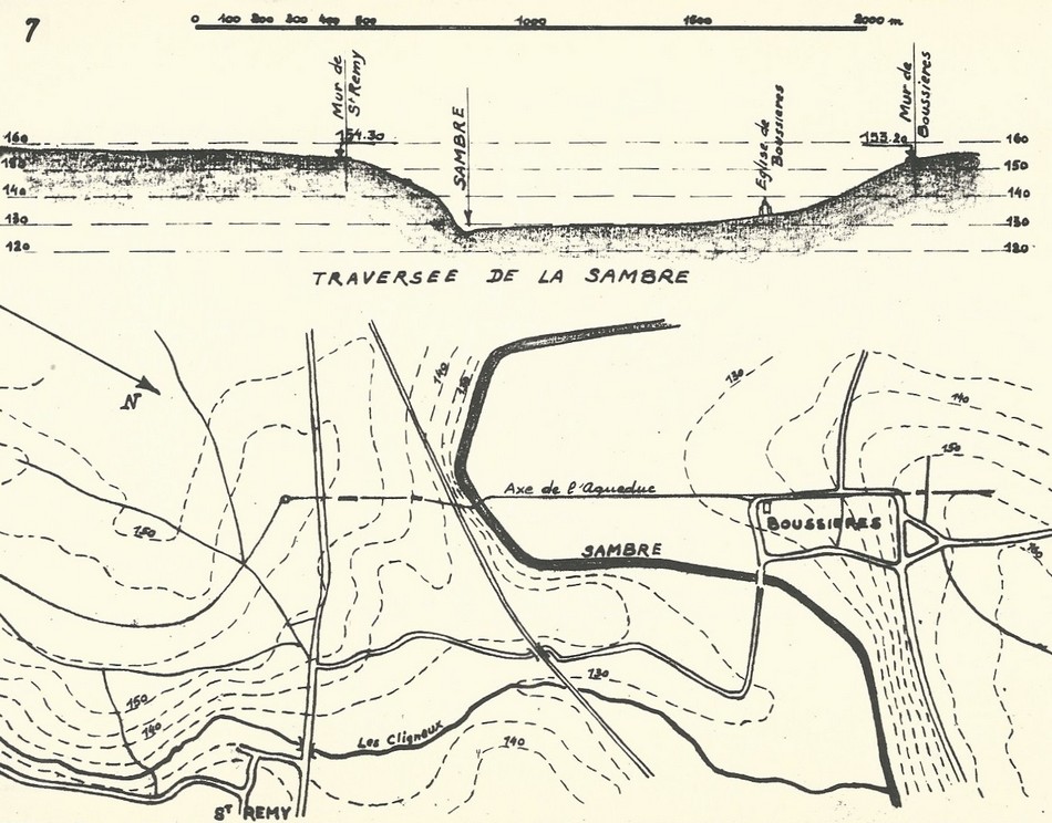 Fig 7 de René Jolin. Le franchissement de la Sambre de St Rémy du Nord à Boussières sur Sambre.