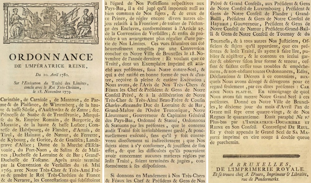 Bornes frontiere, ordonnance de 1780 