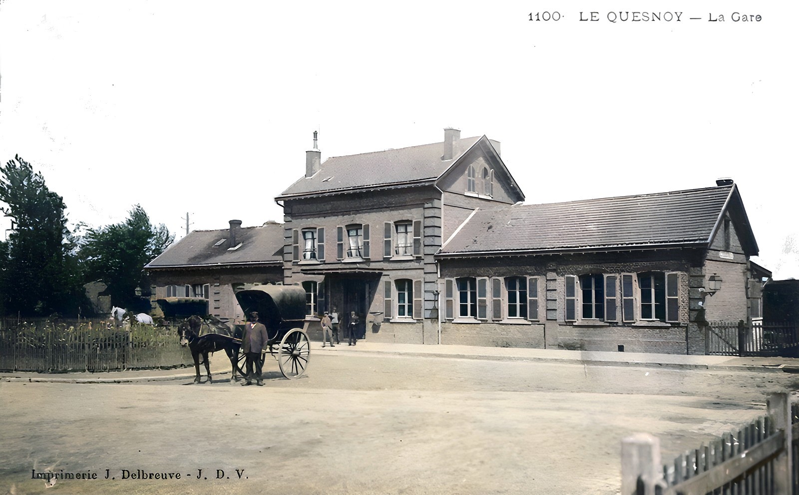 Le Quesnoy, La gare sur une carte postale colorisée de 1905