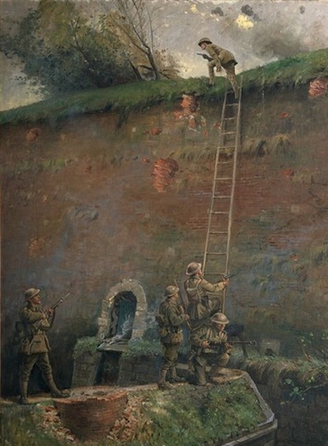 Le Quesnoy, peinture de l'assaut des remparts le 4 novembre 1918