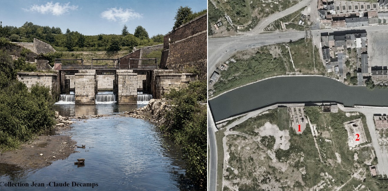 Vue aérienne de Maubeuge montrant l'écluse