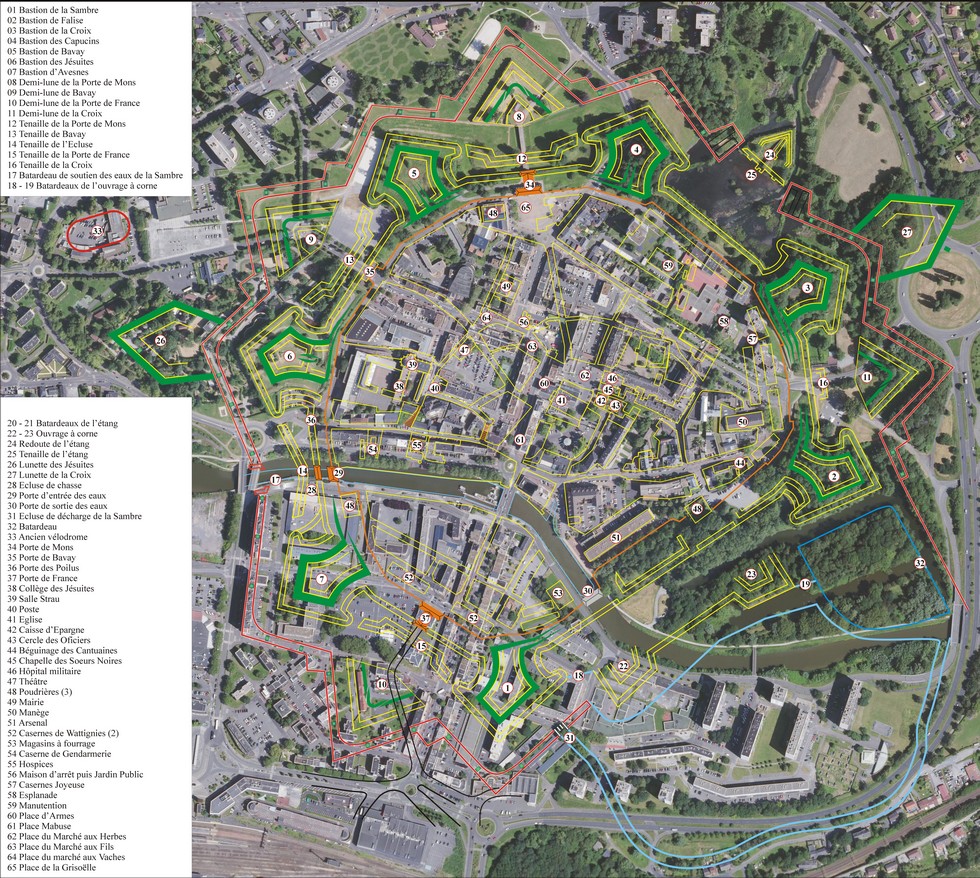 Maubeuge, vue satellite des remparts