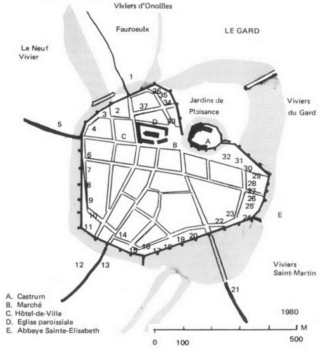 Le Quesnoy, ses remparts. Histoire des fortifications de Vauban. Plan de 1450.