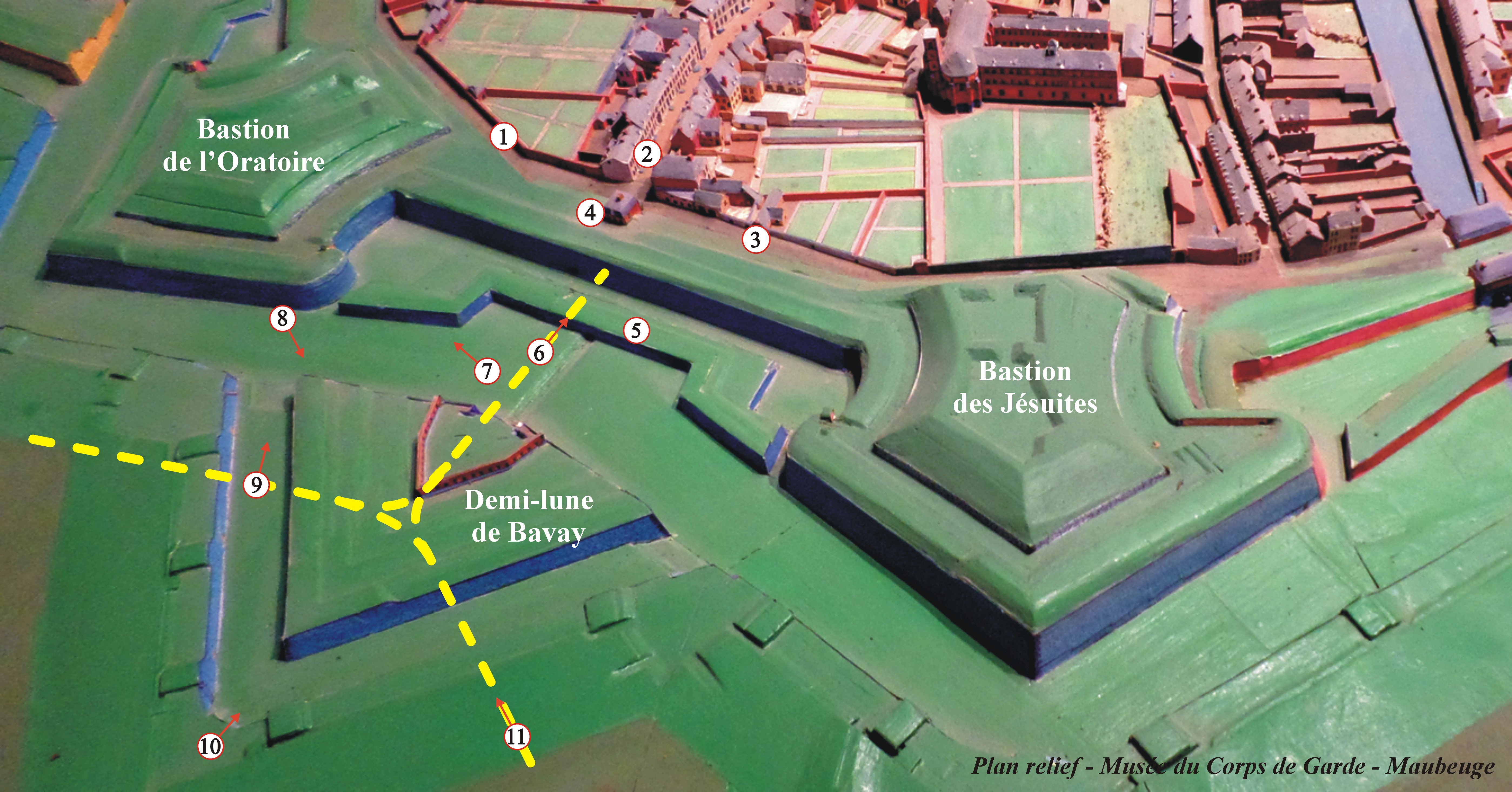 Les remparts de Maubeuge, le plan relief, les bastions des Capucins, de l'Oratoire, et la porte de Bavay