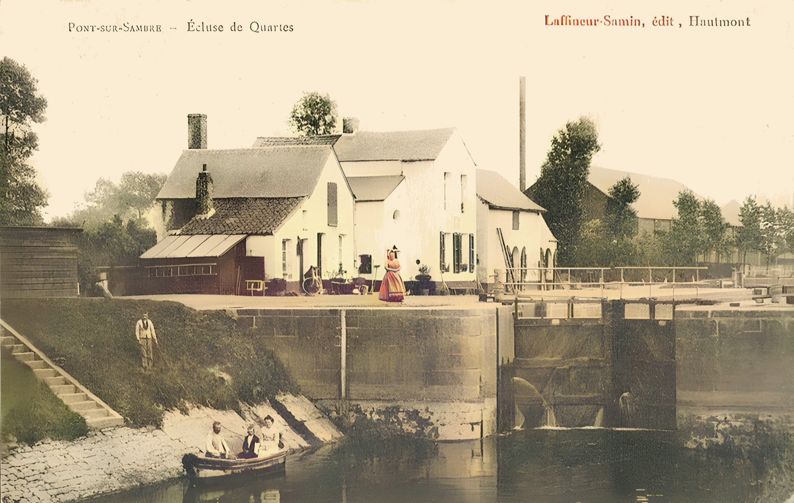 Ecluse de Quartes à Pont sur Sambre. carte postale 1905