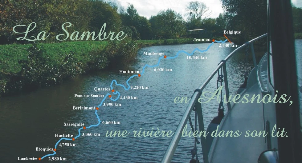 La Sambre, rivière de l'Avesnois, entre méandres écluses et biefs, parcours et canalisation.