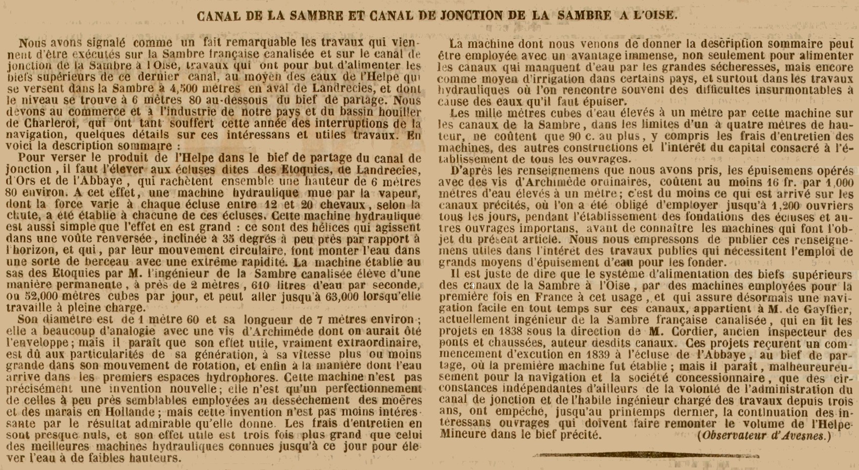La Sambre en Avesnois, Le Courrier français 4 octobre 1842.